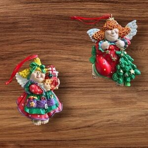 2 Vintage Angel Home for the Holidays Hand Painted Keepsake Ornaments 1993/1994